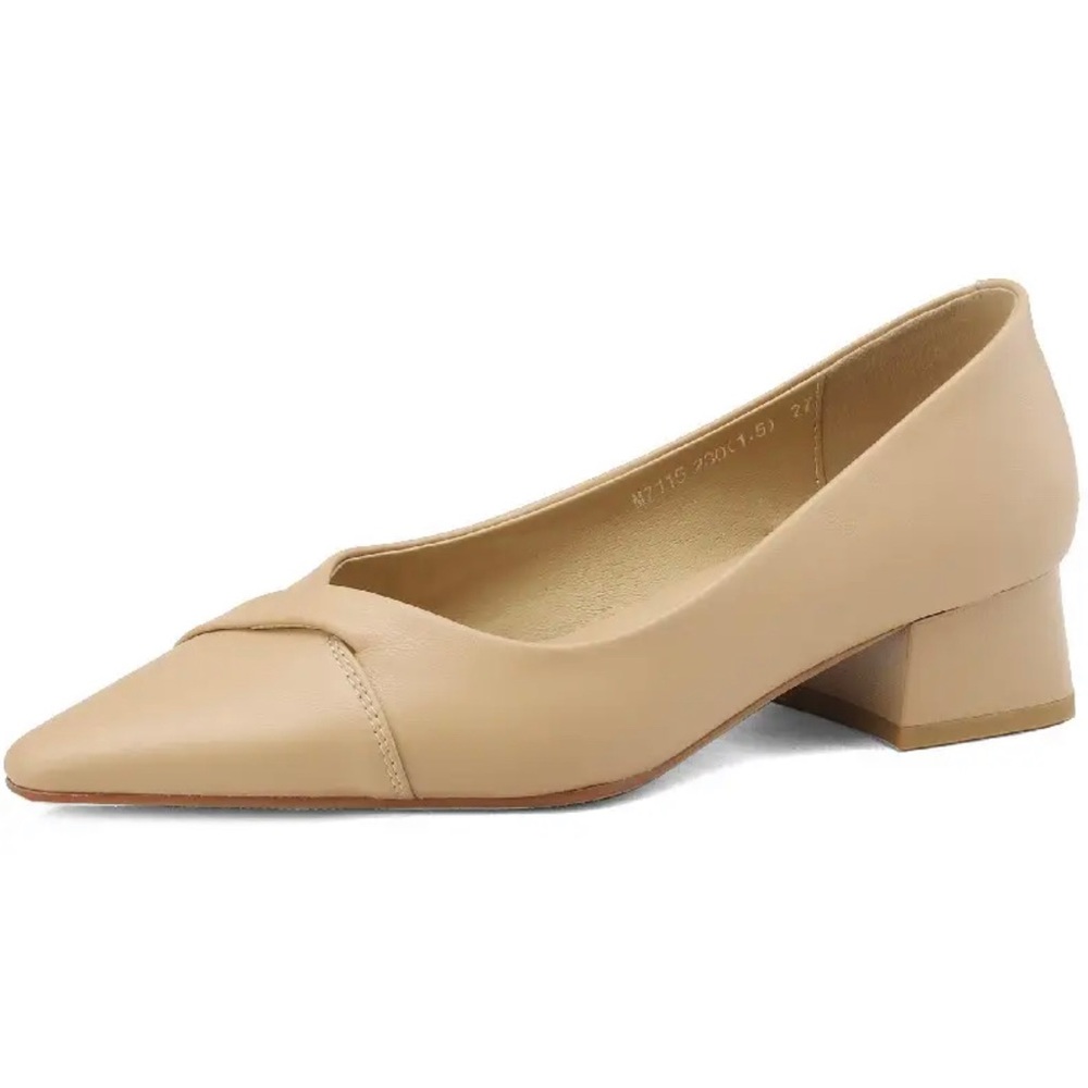 Genuine Leather Beige Classic Pumps Low Heel